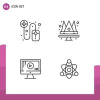 4 User Interface Line Pack of modern Signs and Symbols of online play crown queen atom Editable Vector Design Elements