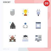 Set of 9 Modern UI Icons Symbols Signs for male government charge building power Editable Vector Design Elements