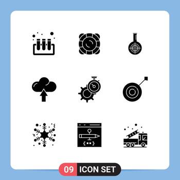 9 Universal Solid Glyphs Set for Web and Mobile Applications time upload flask up cloud Editable Vector Design Elements
