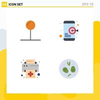 Pack of 4 creative Flat Icons of coordinate printer goal mobile food Editable Vector Design Elements