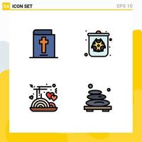 Pack of 4 Modern Filledline Flat Colors Signs and Symbols for Web Print Media such as bible noodles bin waste hot Editable Vector Design Elements