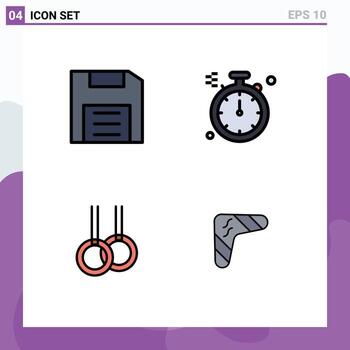 símbolos de iconos universales grupo de 4 colores planos de línea de relleno modernos de computadoras gimnasia dirección de disquete australia elementos de diseño de vectores editables