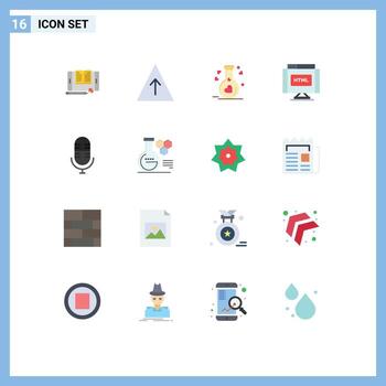 Universal Icon Symbols Group of 16 Modern Flat Colors of mic internet flask html code Editable Pack of Creative Vector Design Elements