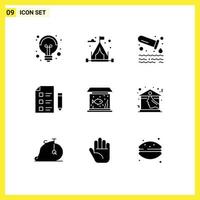 Set of 9 Vector Solid Glyphs on Grid for living test pollution science research Editable Vector Design Elements