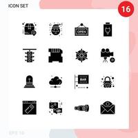 Modern Set of 16 Solid Glyphs and symbols such as traffic sign open light charge Editable Vector Design Elements