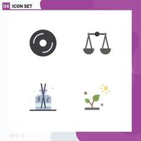 Set of 4 Vector Flat Icons on Grid for cd stick media justice spa Editable Vector Design Elements