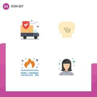 Editable Vector Line Pack of 4 Simple Flat Icons of insurance burn van modern garbage Editable Vector Design Elements