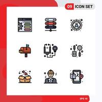 Pack of 9 Modern Filledline Flat Colors Signs and Symbols for Web Print Media such as tools healthcare target doctor mail box Editable Vector Design Elements