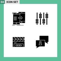 Set of 4 Commercial Solid Glyphs pack for data clapboard synchronization sound clapperboard Editable Vector Design Elements