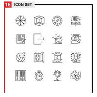 16 User Interface Outline Pack of modern Signs and Symbols of history file compass doctor globe Editable Vector Design Elements