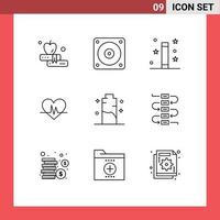 9 User Interface Outline Pack of modern Signs and Symbols of charging battery magic wand pulse heart Editable Vector Design Elements