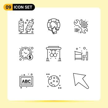 Editable Vector Line Pack of 9 Simple Outlines of rings time management insurance management web Editable Vector Design Elements