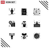Pack of 9 Modern Solid Glyphs Signs and Symbols for Web Print Media such as growth location development home thanksgiving Editable Vector Design Elements