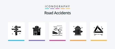 Road Accidents Glyph 5 Icon Pack Including outfit. clipart. station. firefighter. cars. Creative Icons Design vector