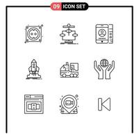 9 User Interface Outline Pack of modern Signs and Symbols of mission ship flow startup phone Editable Vector Design Elements