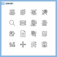 Outline Pack of 16 Universal Symbols of field search leaf instagram sign Editable Vector Design Elements