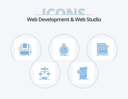 Web Development And Web Studio Blue Icon Pack 5 Icon Design. fast. screen. mail. monoblock. coding vector
