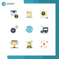 Pictogram Set of 9 Simple Flat Colors of system internet online wheel car Editable Vector Design Elements