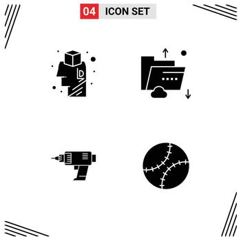 4 conjunto de glifos sólidos universales para aplicaciones web y móviles idea de taladro cerebral elementos de diseño vectorial editables de máquina de Internet vector