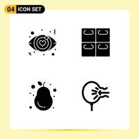 Pack of 4 creative Solid Glyphs of dating fresh rolls fruit balloon Editable Vector Design Elements