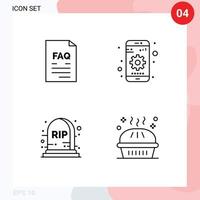 Mobile Interface Line Set of 4 Pictograms of contact halloween help mobile tombstone Editable Vector Design Elements