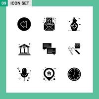 Pictogram Set of 9 Simple Solid Glyphs of message chat water building finance Editable Vector Design Elements