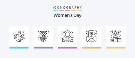 paquete de iconos de la línea 5 del día de la mujer, incluida la mujer. sí. día. regalo. caja. diseño de iconos creativos vector