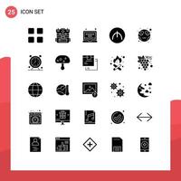 Modern Set of 25 Solid Glyphs Pictograph of smiley heart gadget emot currency Editable Vector Design Elements
