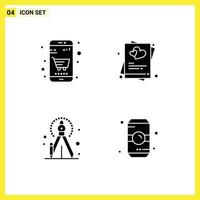 Pictogram Set of 4 Simple Solid Glyphs of basket precision online shop love process Editable Vector Design Elements