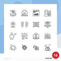 Group of 16 Outlines Signs and Symbols for pin call online telephone diagnostic Editable Vector Design Elements