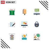 Group of 9 Modern Flat Colors Set for computer paper book list study Editable Vector Design Elements