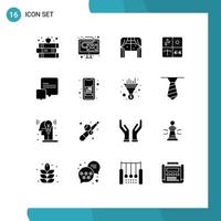 Set of 16 Vector Solid Glyphs on Grid for chat engineering furniture development audio Editable Vector Design Elements