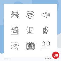 Set of 9 Commercial Outlines pack for directions technology sound man mobile Editable Vector Design Elements