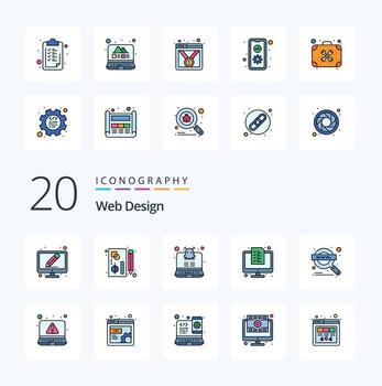 Paquete de iconos de color lleno de línea de diseño web 20 como lupa tecnología computadora lista digital vector