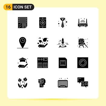 Editable Vector Line Pack of 16 Simple Solid Glyphs of technology electronic mobile device tie Editable Vector Design Elements