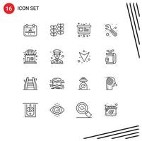 Pack of 16 Modern Outlines Signs and Symbols for Web Print Media such as shopping wrench growth tool presentation Editable Vector Design Elements