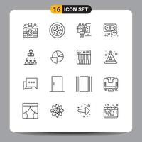 16 Universal Outlines Set for Web and Mobile Applications team finance assemble economy parts Editable Vector Design Elements