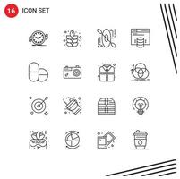 Set of 16 Vector Outlines on Grid for camera pills canoe web internet hosting Editable Vector Design Elements