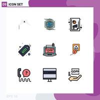 Pack of 9 Modern Filledline Flat Colors Signs and Symbols for Web Print Media such as money duty idea dollar graph analysis Editable Vector Design Elements