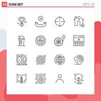 16 Thematic Vector Outlines and Editable Symbols of american new gym house buildings Editable Vector Design Elements