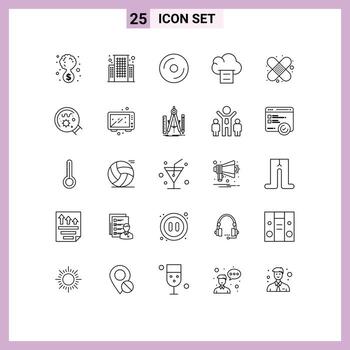 25 Universal Lines Set for Web and Mobile Applications first aid band aid disk print cloud Editable Vector Design Elements