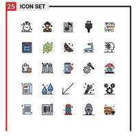 Group of 25 Filled line Flat Colors Signs and Symbols for garland electronic nodes devices media Editable Vector Design Elements