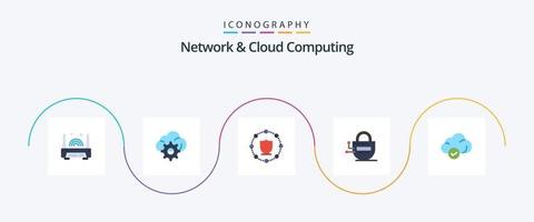 Paquete de 5 iconos planos de red y computación en la nube que incluye almacenamiento. nube. proteger. pase bloqueado vector