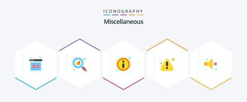 Miscellaneous 25 Flat icon pack including sound. about. warning. error vector