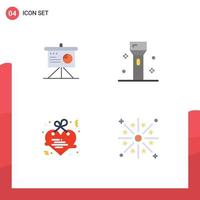 Set of 4 Commercial Flat Icons pack for presentation hanging business flashlight letter Editable Vector Design Elements