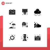 Universal Icon Symbols Group of 9 Modern Solid Glyphs of board mouse cloud spring palm Editable Vector Design Elements