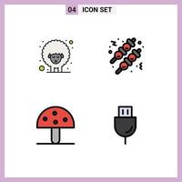 4 Creative Icons Modern Signs and Symbols of easter mushroom spring meatball vegetable Editable Vector Design Elements