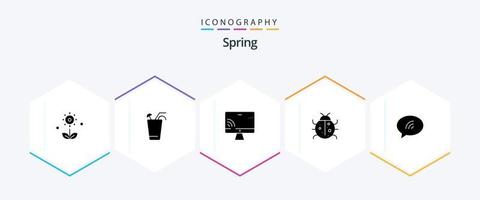 paquete de iconos de 25 glifos de primavera que incluye primavera. mariquita. primavera. insecto. Wifi vector