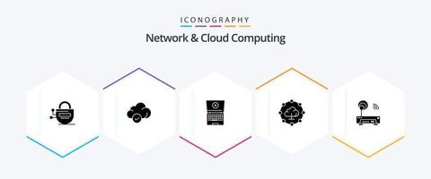 Network And Cloud Computing 25 Glyph icon pack including technology. electronic. laptop. device. network vector