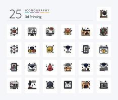 3d Printing 25 Line Filled icon pack including folder. 3d. monitor. printing. height vector